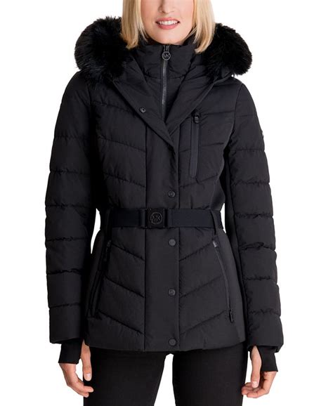 michael michael kors women's embossed faux-fur-trim hooded puffer vest|macy's Michael Kors puffer coat.